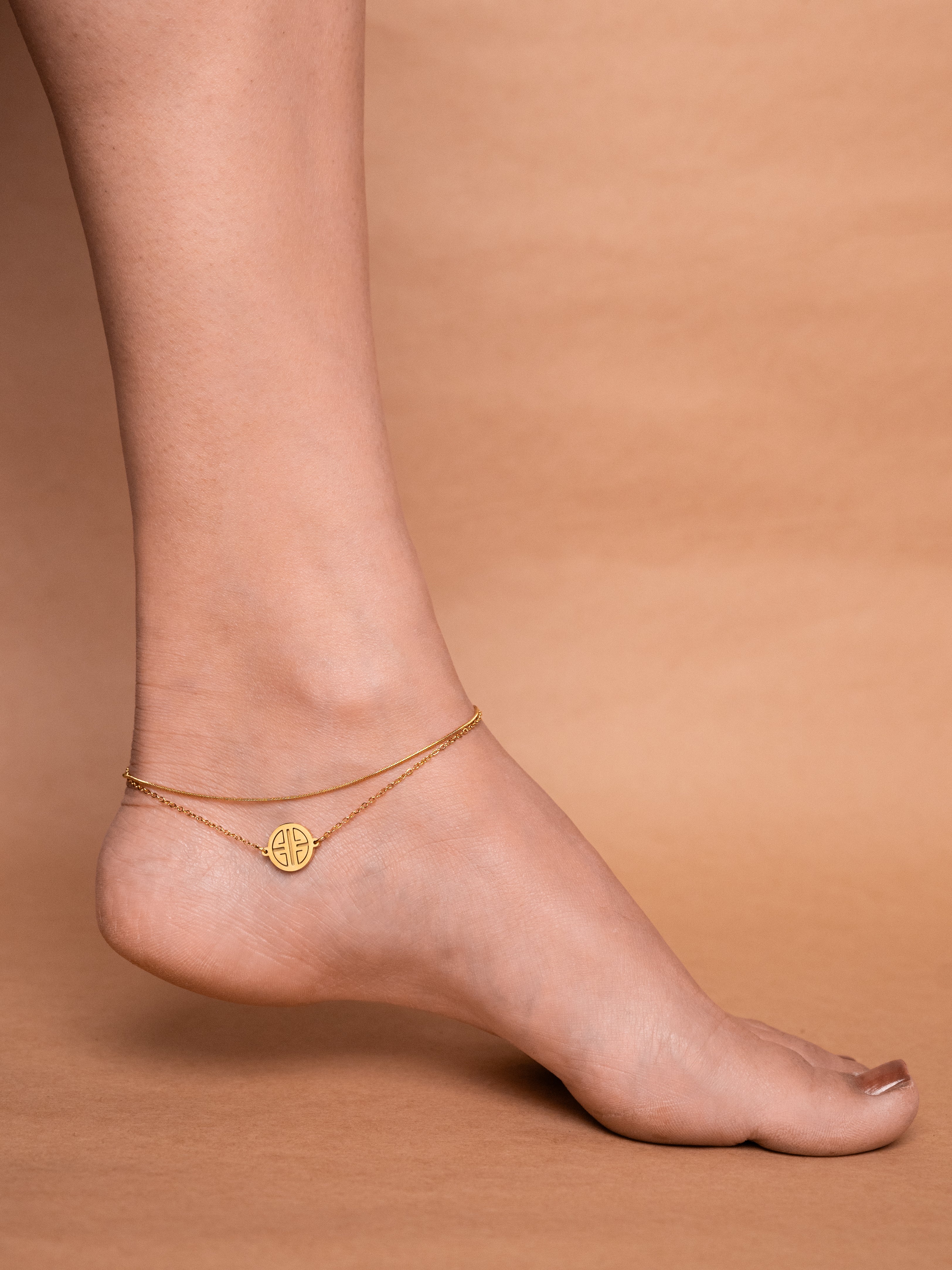 Chinese Blessing Charm Chain Anklet | 18k Gold Plated