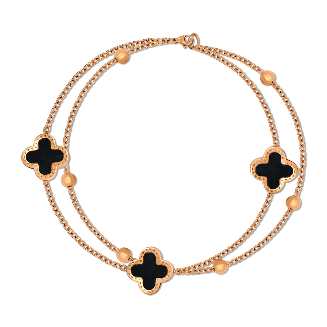 Double Layer Floral Chain Anklet | 18k Gold Plated