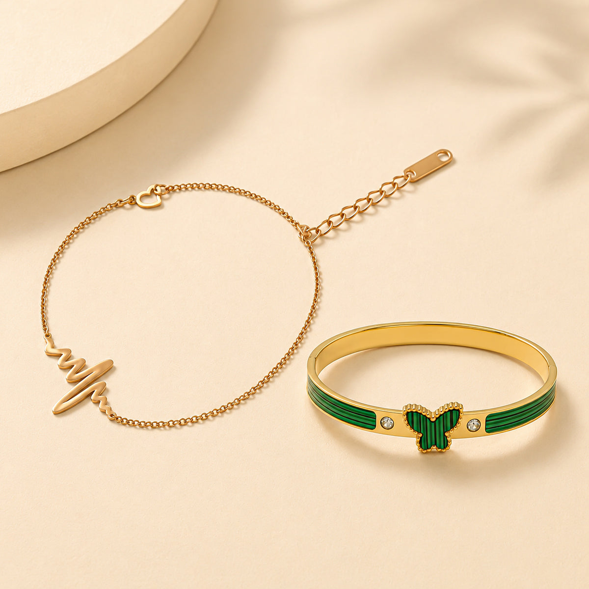 Malachite Butterfly Bracelet & Heartbeat Anklet