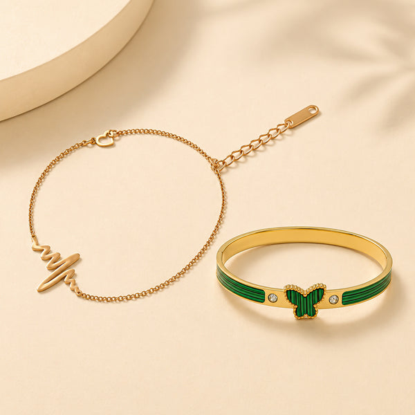 Malachite Butterfly Bracelet & Heartbeat Anklet