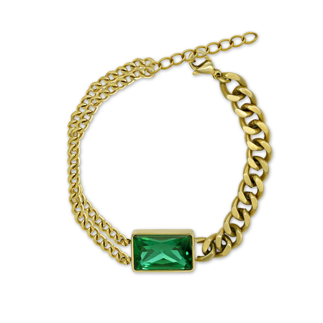 Green Emerald Stone Thick Cuban Chain