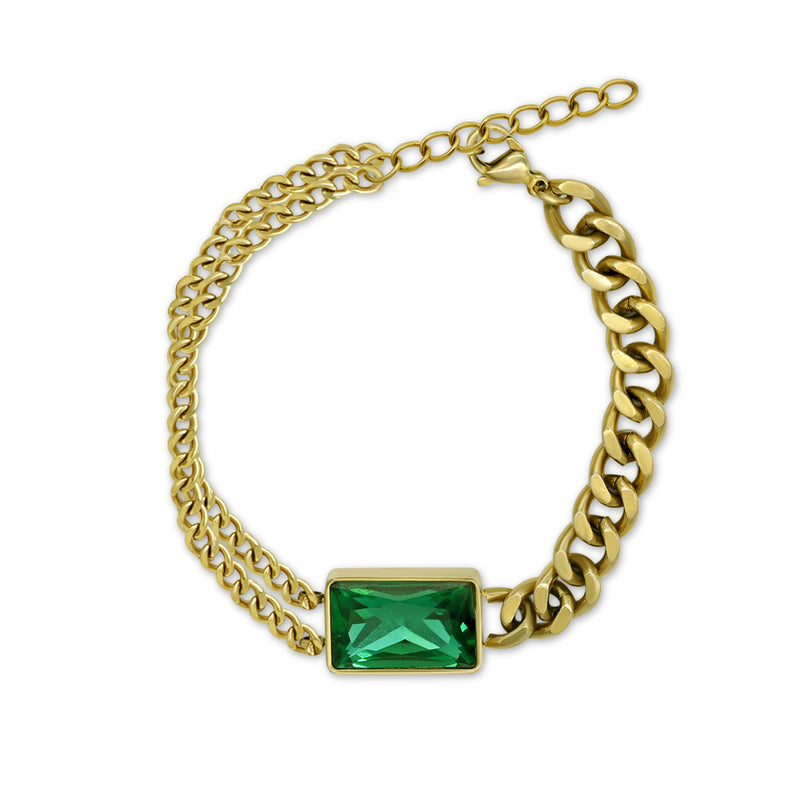 Green Emerald Stone Thick Cuban Chain