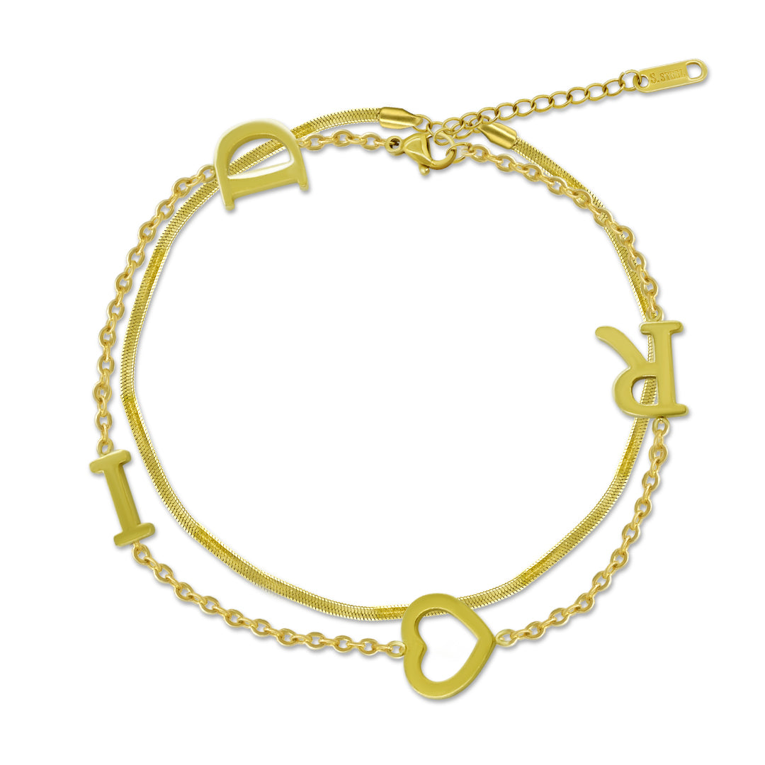 Heart Initials Link Chain Bracelet