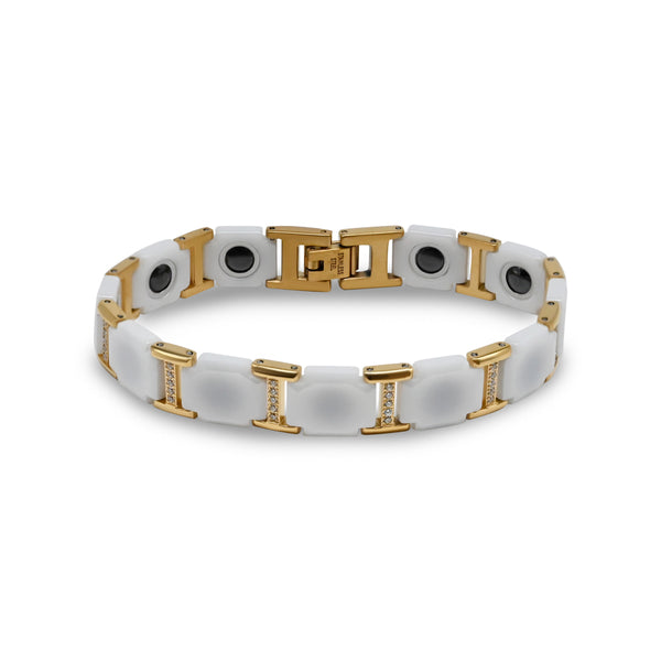 CZ White Ceramic & Gold Link