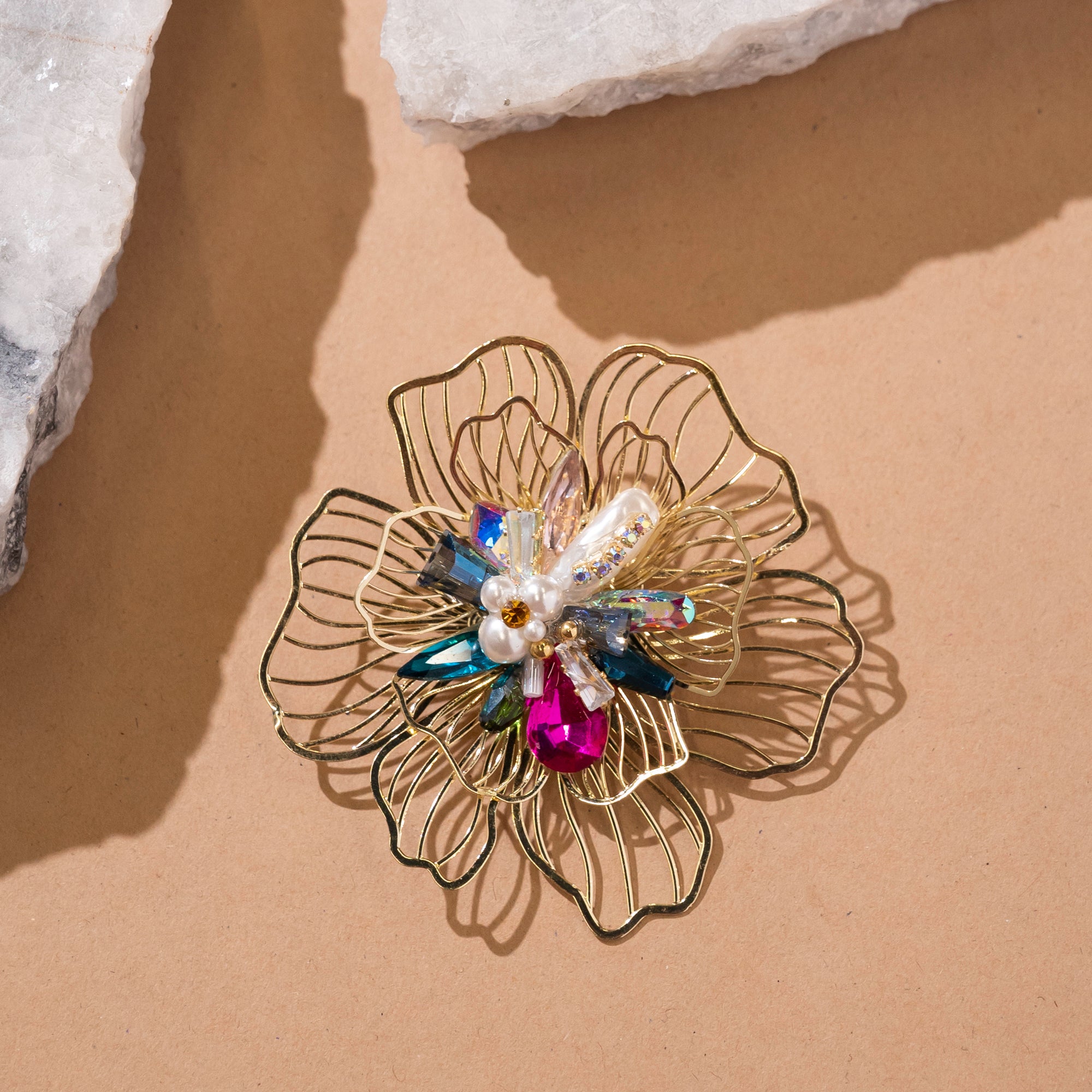 Blossom Crystal Flower Brooch Pin | 18k Gold Plated
