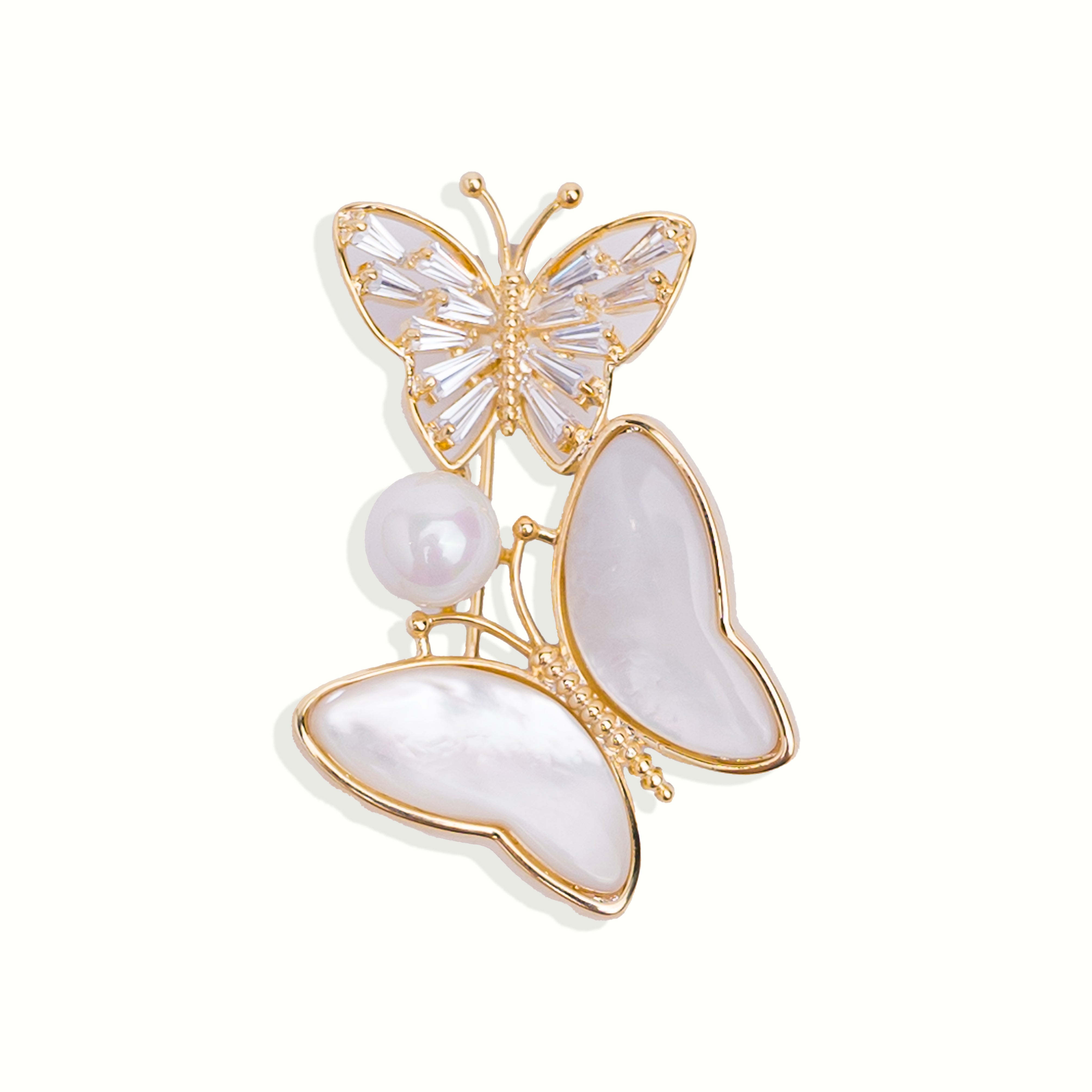 Natural Pearl Butterfly Brooch Pin