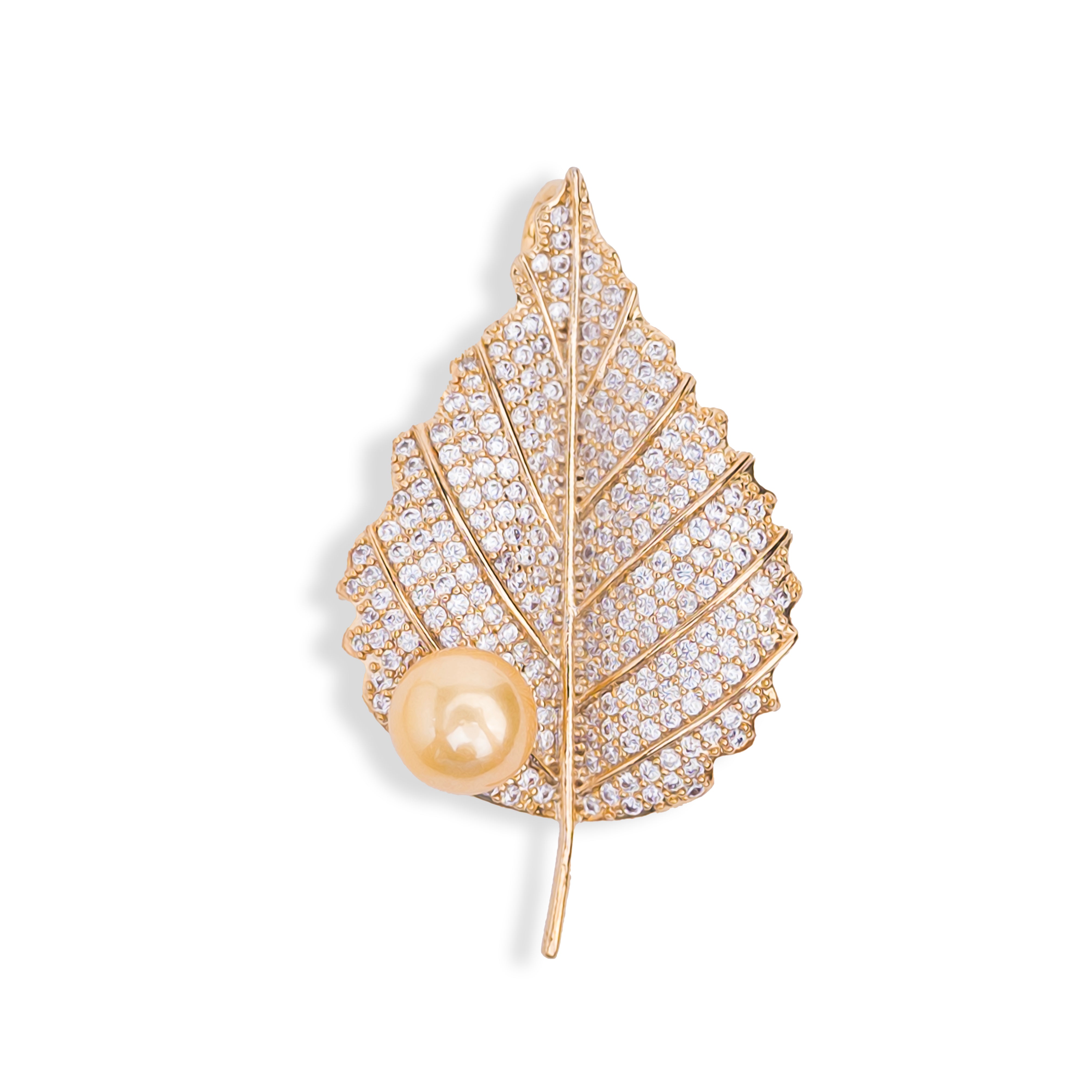 Pearl Leaf Brooch Pin | 18k Gold Plated