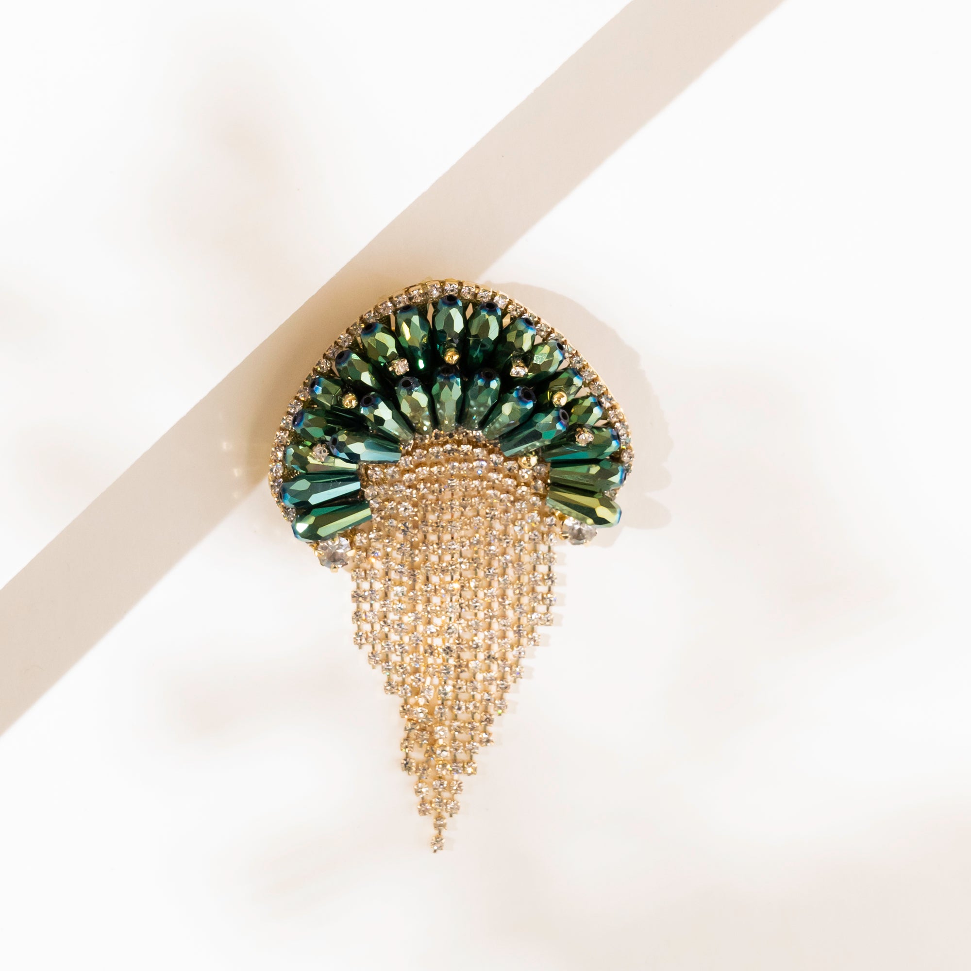 Vintage Jellyfish Tassel Crystal Brooch Pin | 18k Gold Plated