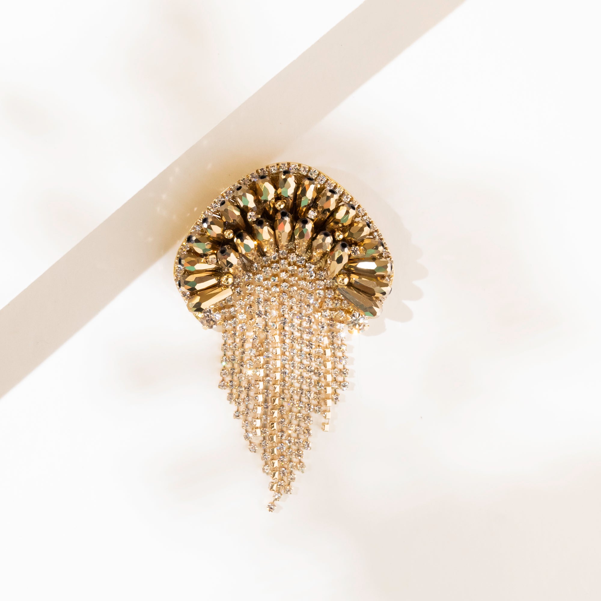 Vintage Jellyfish Tassel Crystal Brooch Pin | 18k Gold Plated