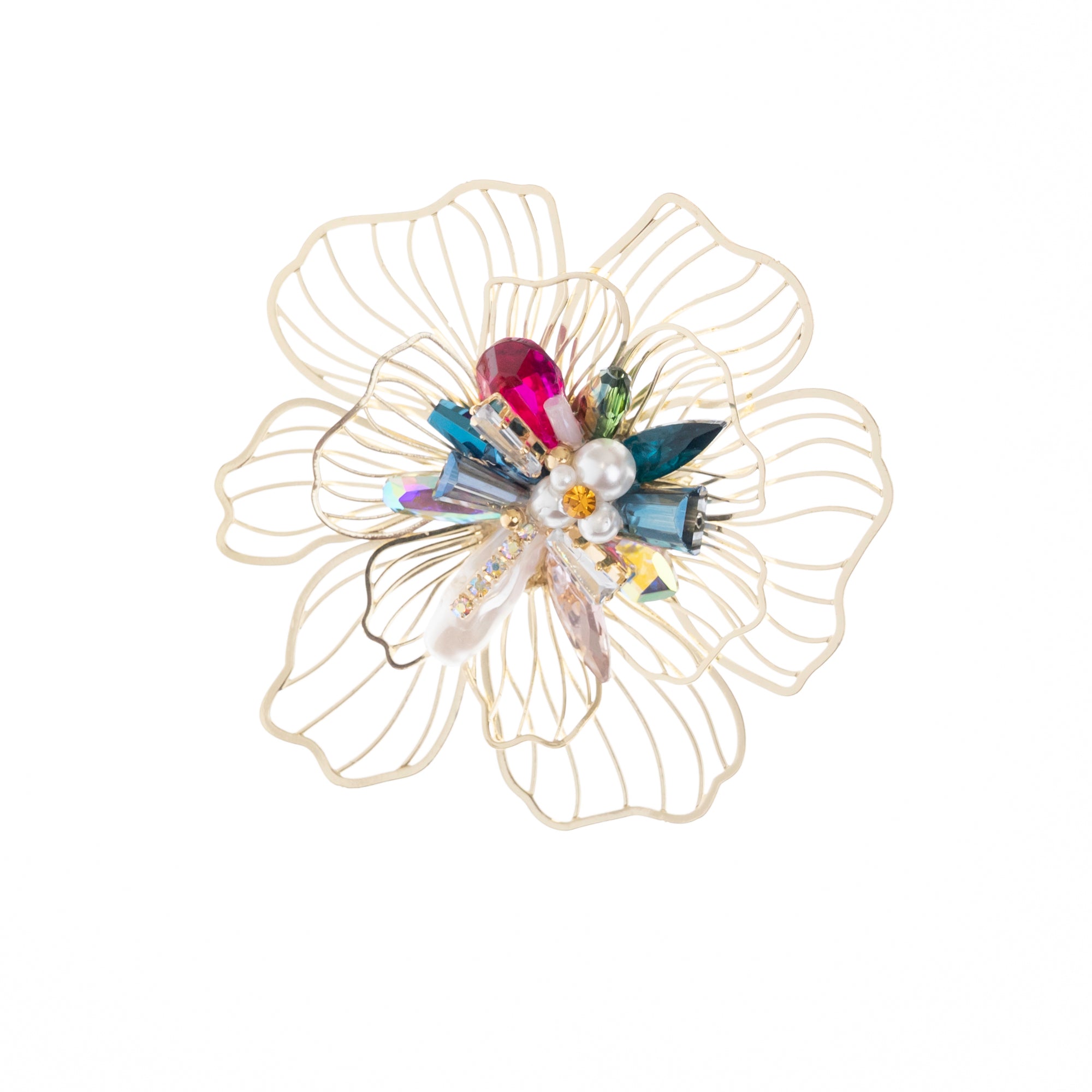 Blossom Crystal Flower Brooch Pin | 18k Gold Plated
