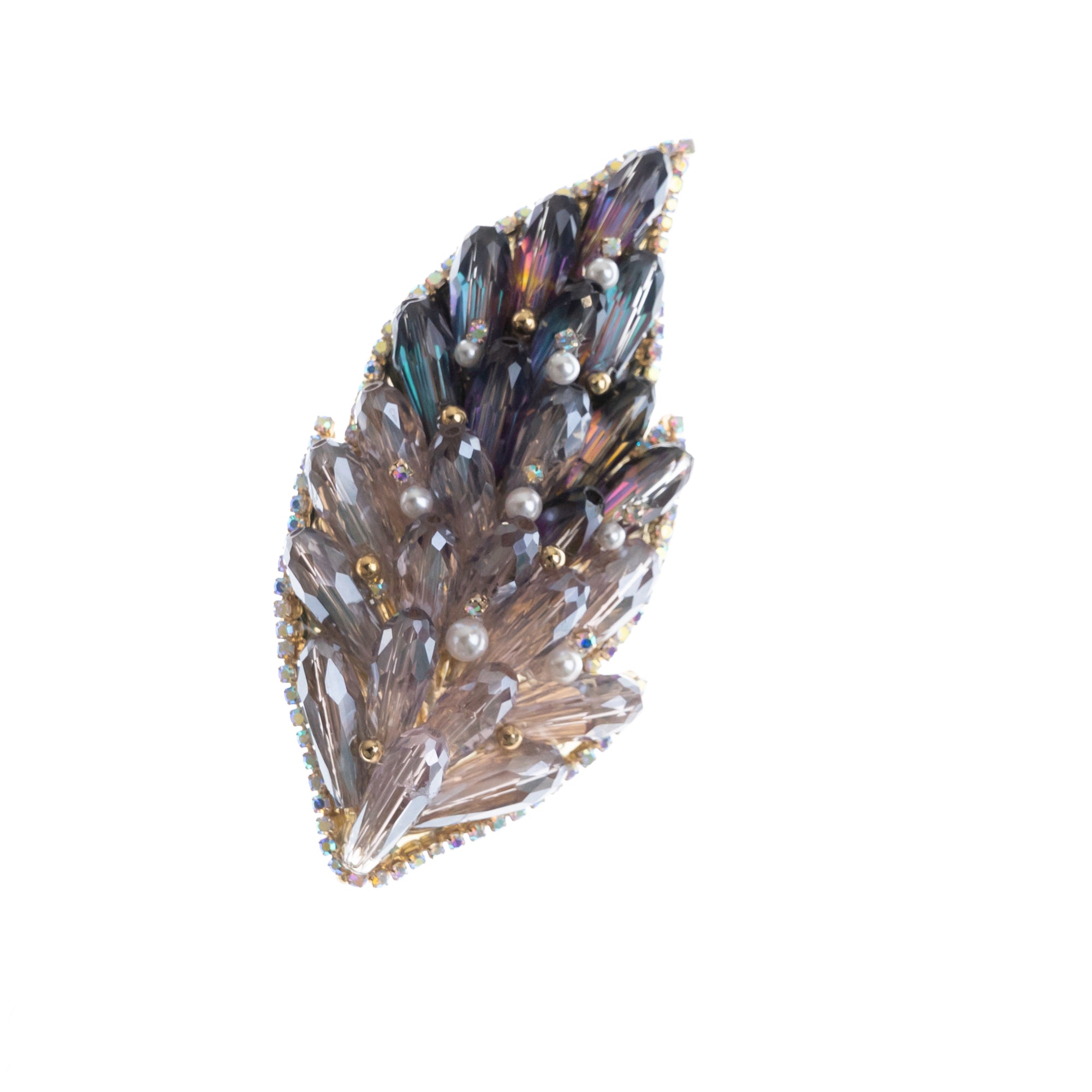 Shining Ombre Crystal Leaf Brooch Pin