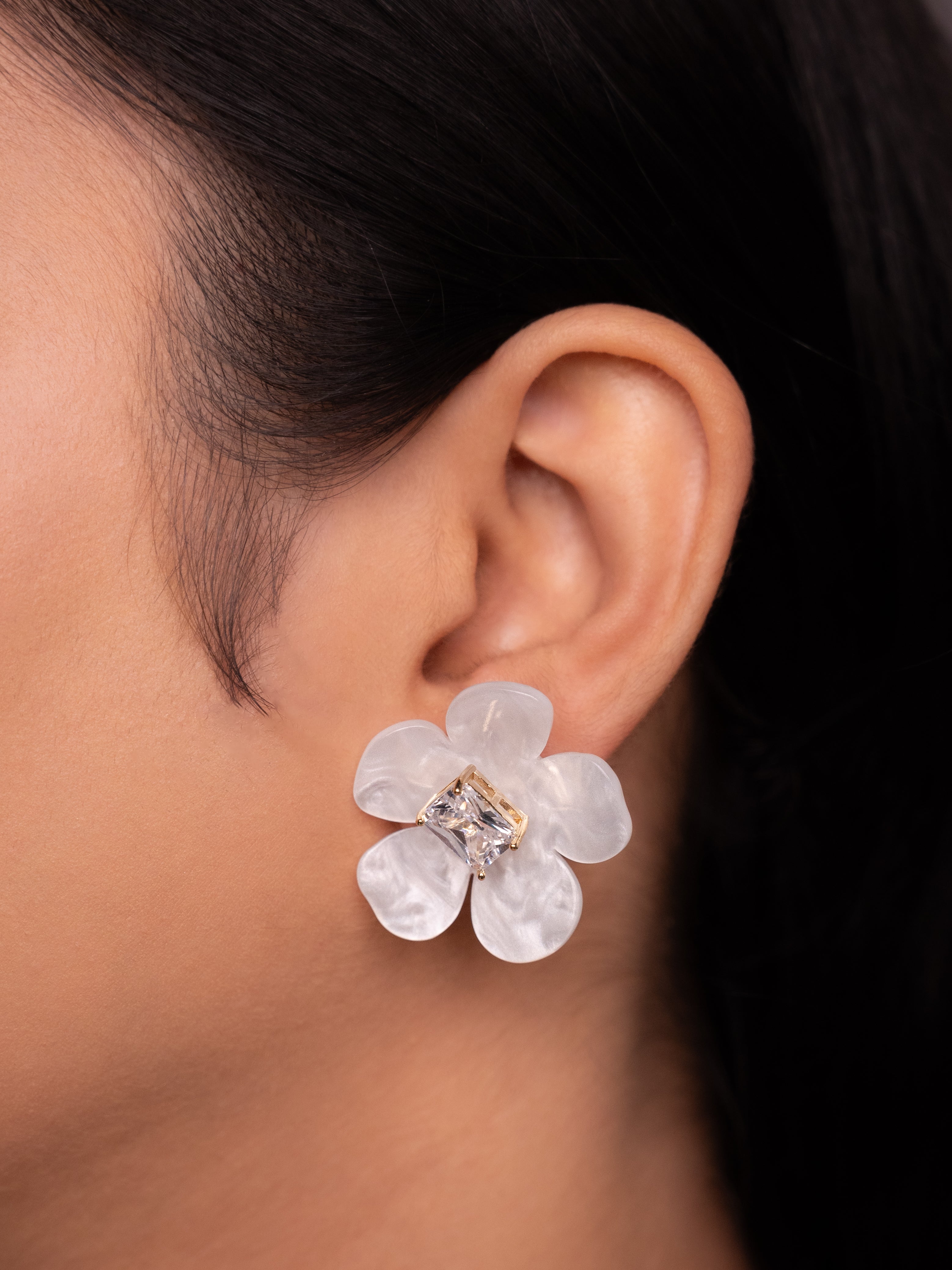 Floral Studs with Push Back Closure Earrings | 18k Gold Plated