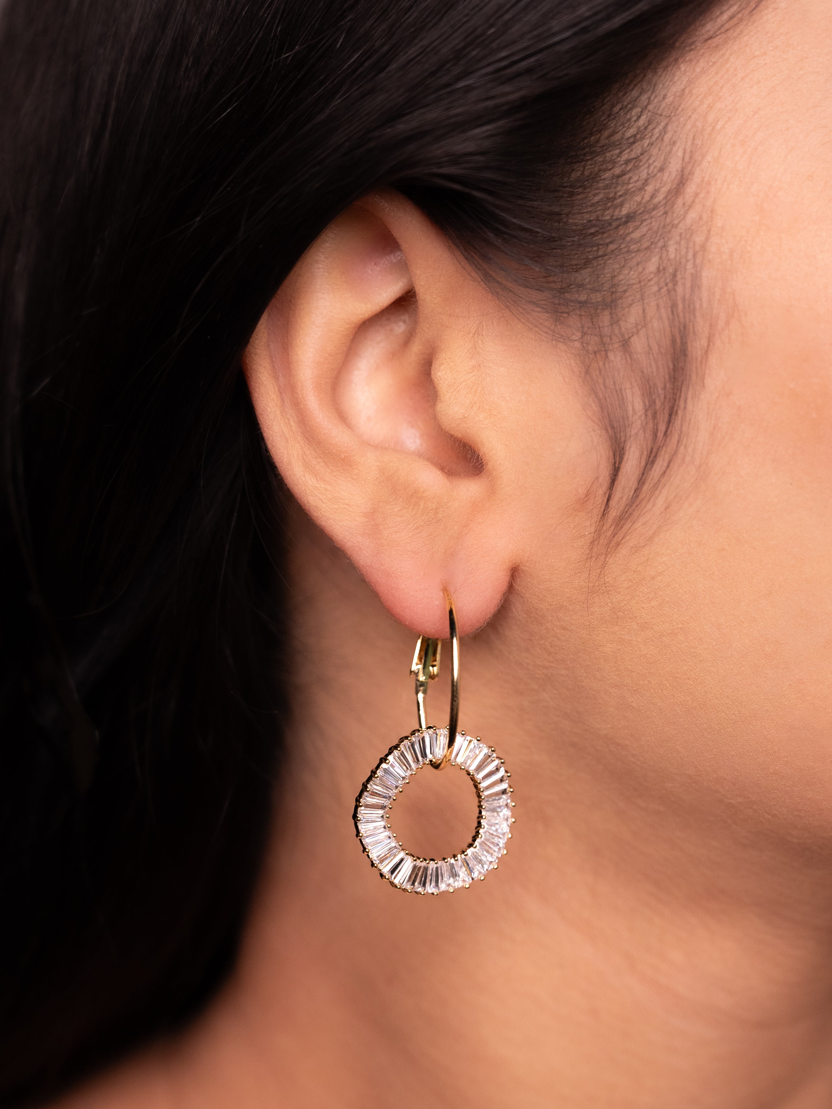 Double Saturn Ring Hoops Earrings | 18k Gold Plated