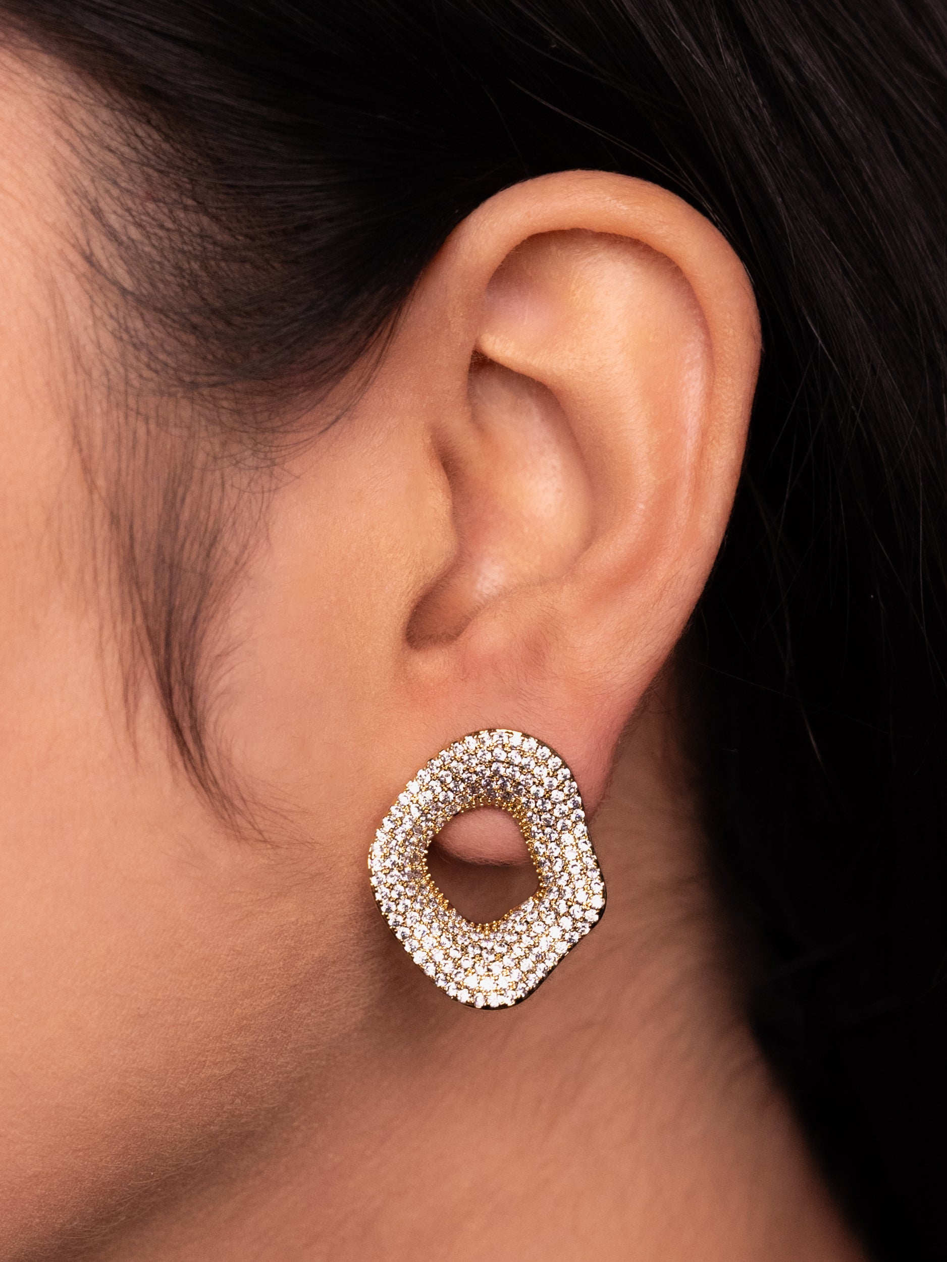 CZ White Stone Studded Earrings | 18k Gold Plated