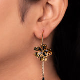 Black Flower long Chain Drop