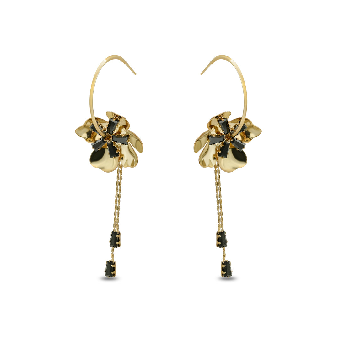 Black Flower long Chain Drop