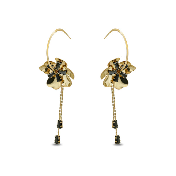 Black Flower long Chain Drop