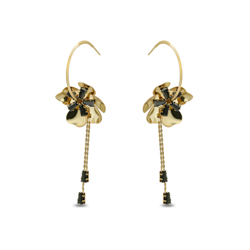 Black Flower long Chain Drop