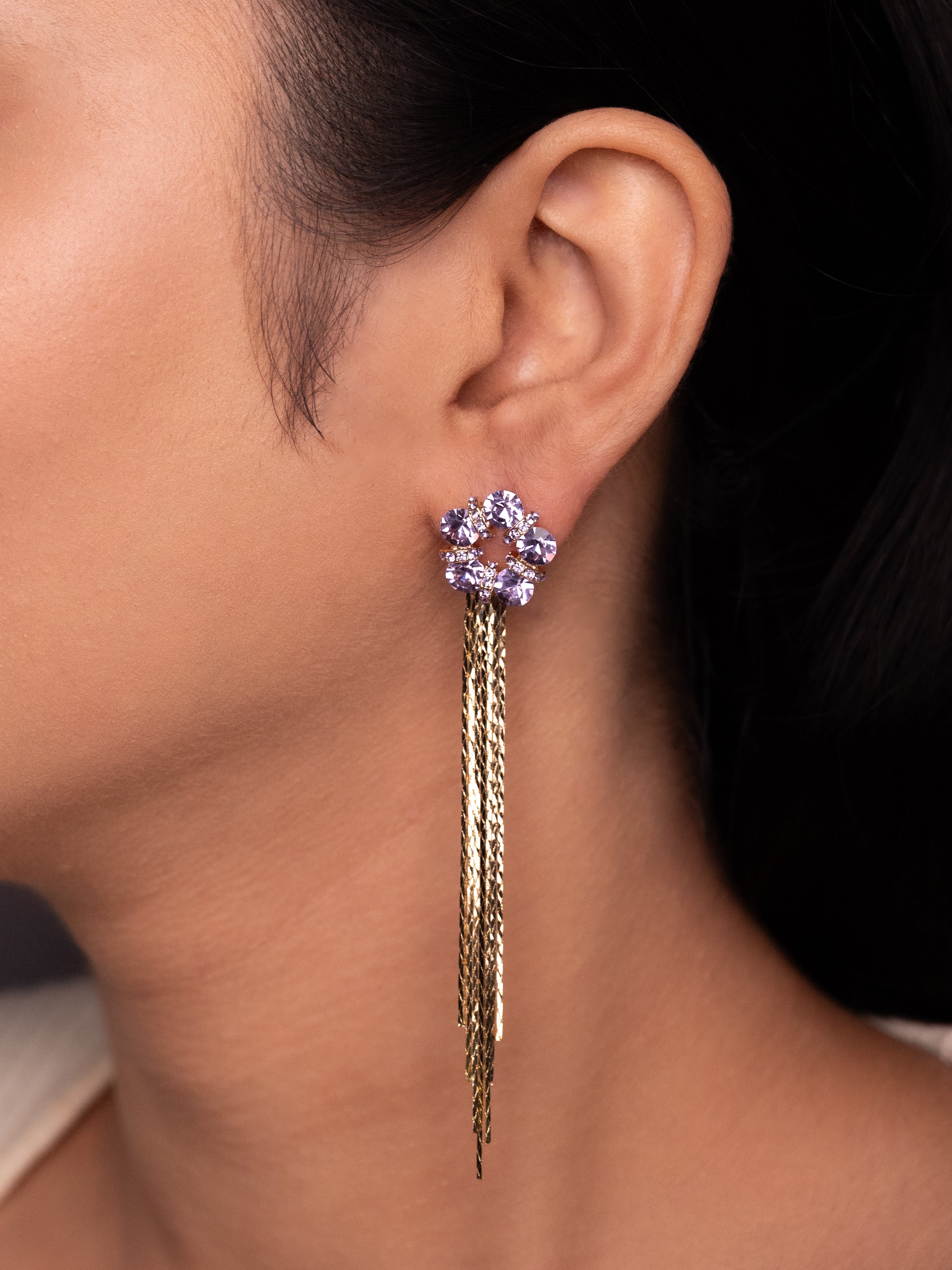 Star Stud Long Tassel Earrings | 18k Gold Plated