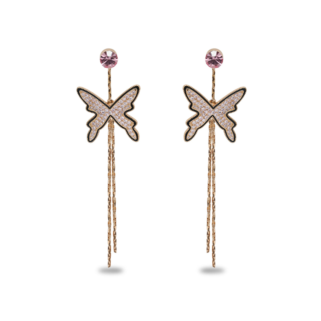 Long Chain With Butterfly Stud Dangle Earrings