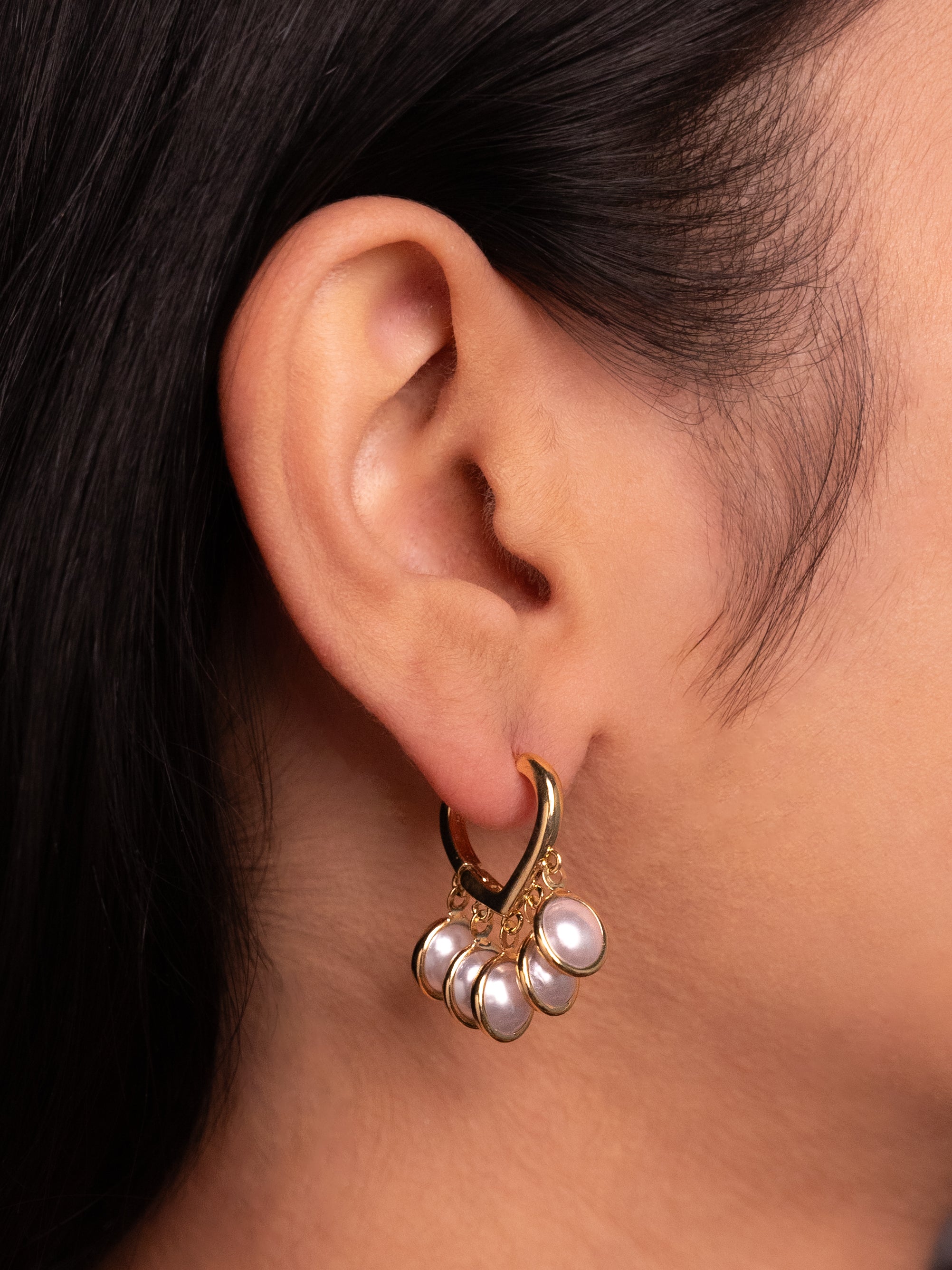 Pearl Hoop Earrings | 18k Gold Plated