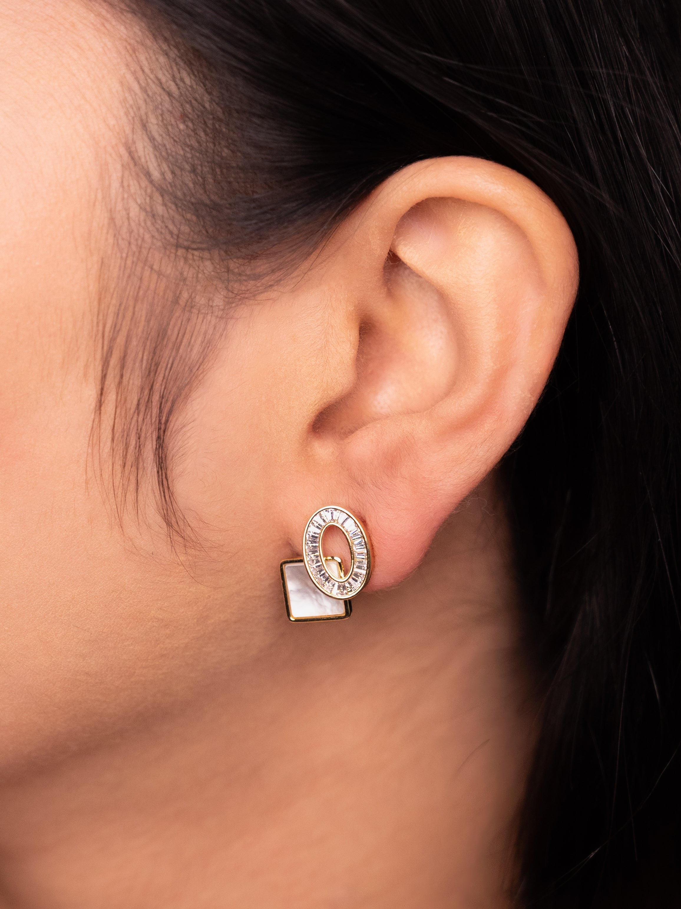 Geometrical MOP Stud Earrings | 18k Gold Plated