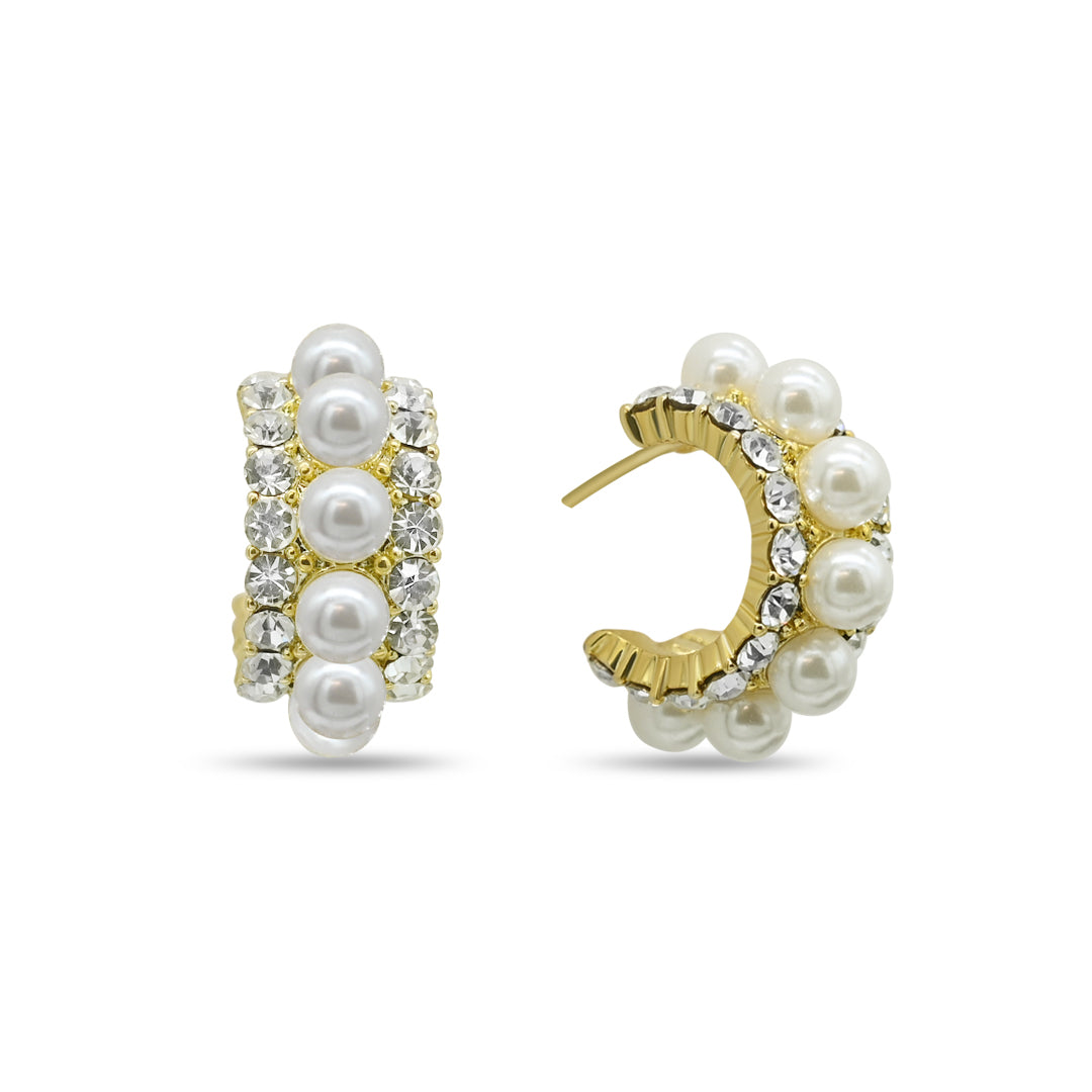 White Pearl Studs Earrings | 18k Gold Plated