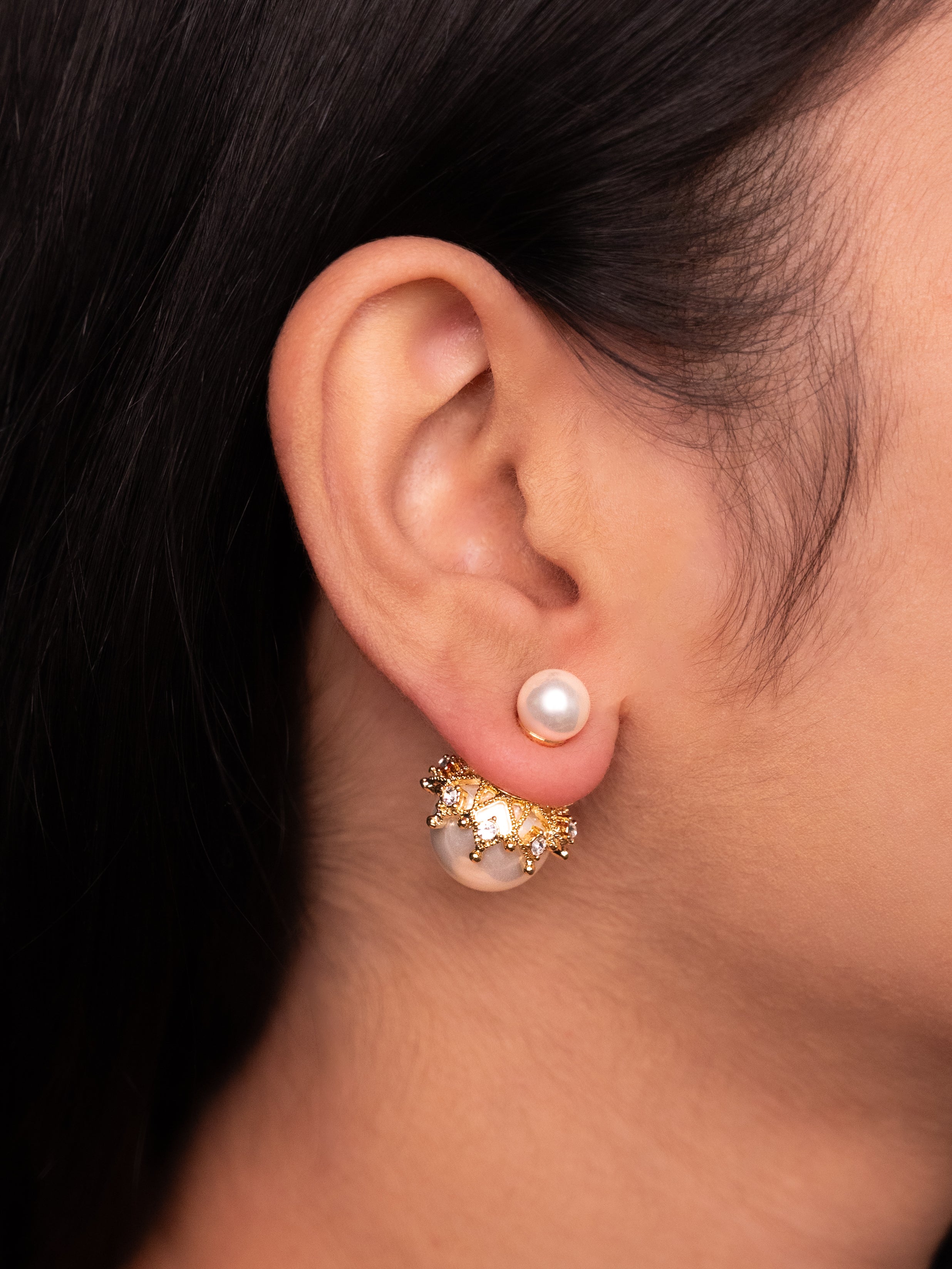 Double Sided Pearl Earrings | Gold/Silver Polish
