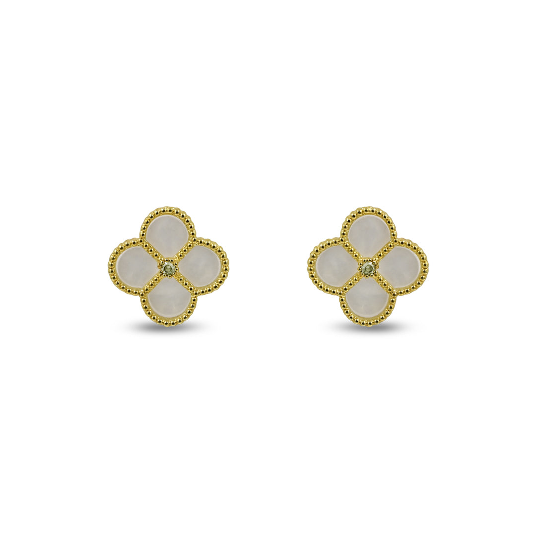 Mother of Pearl Flower Post Earrings | 18k Gold Plated