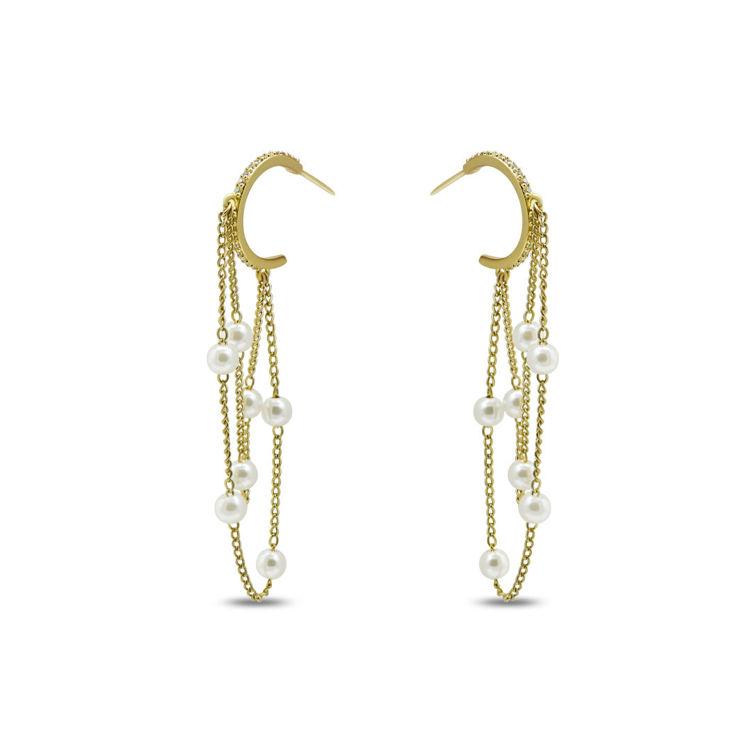 Long Style Pearl Eardrop  Earrings | 18k Gold Plated