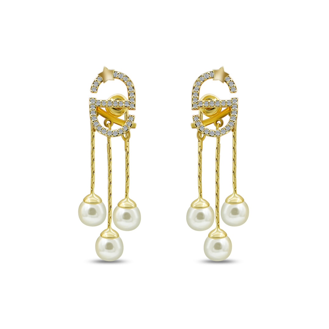 CZ Pearl Drop Chain Earrings | 18k Gold Plated