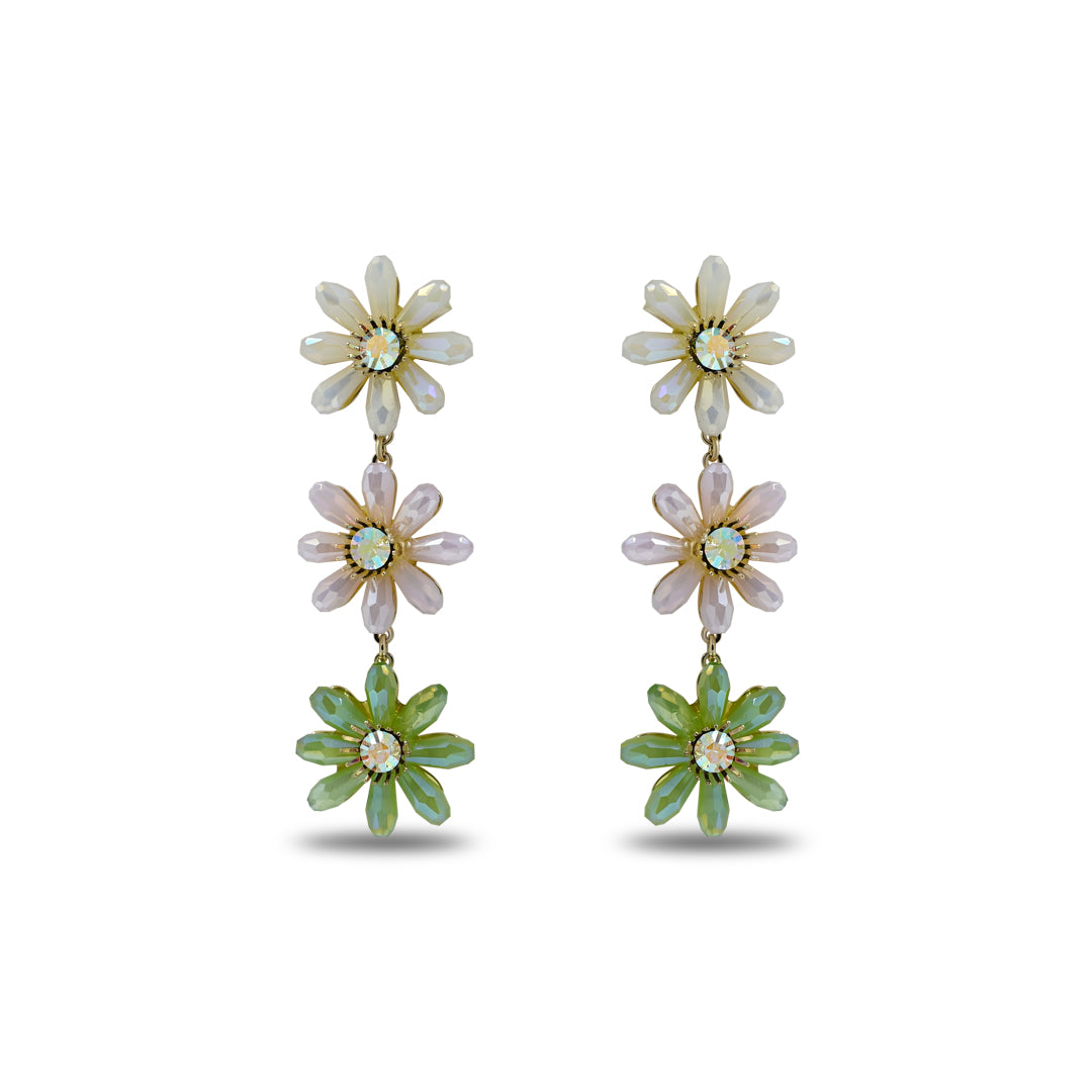 Three Flower Long Earrings