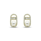 Pearl & Diamond Oval Stud