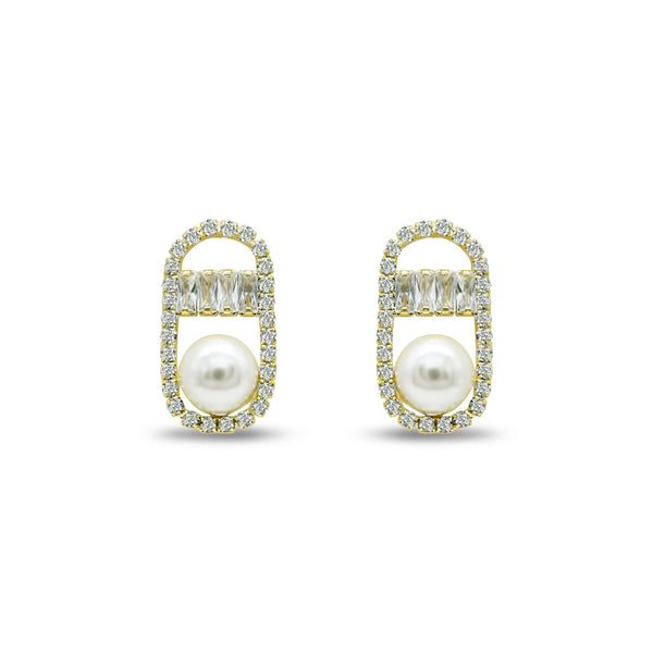 Pearl & Diamond Oval Stud
