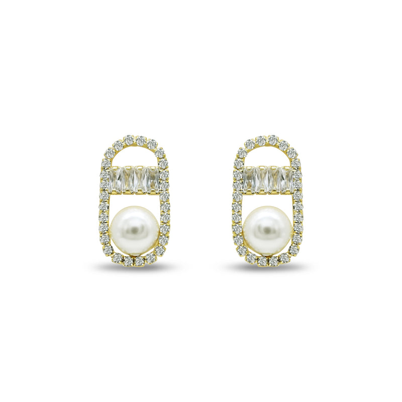 Pearl & Diamond Oval Stud