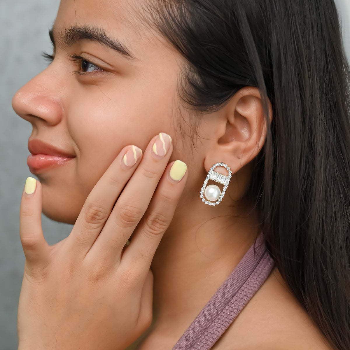 Pearl & Diamond Oval Stud