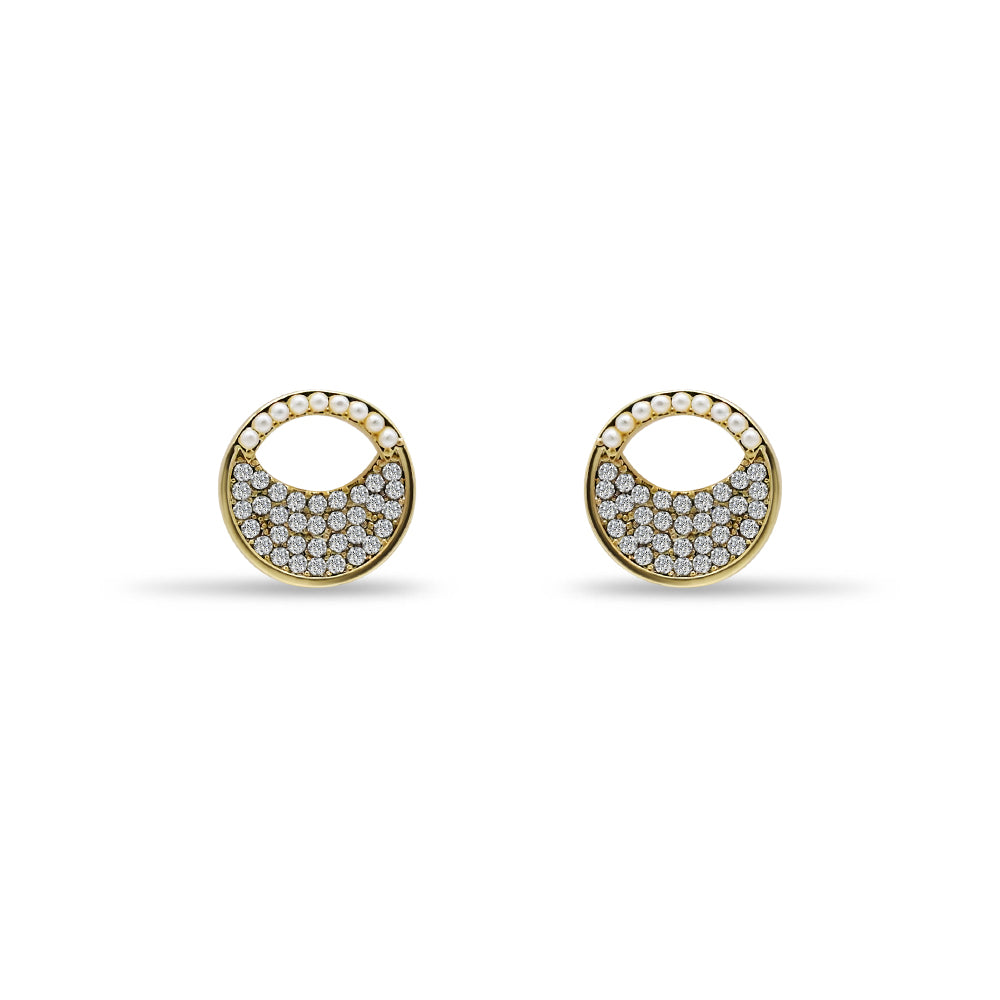 Pearl & Diamond Circle Stud