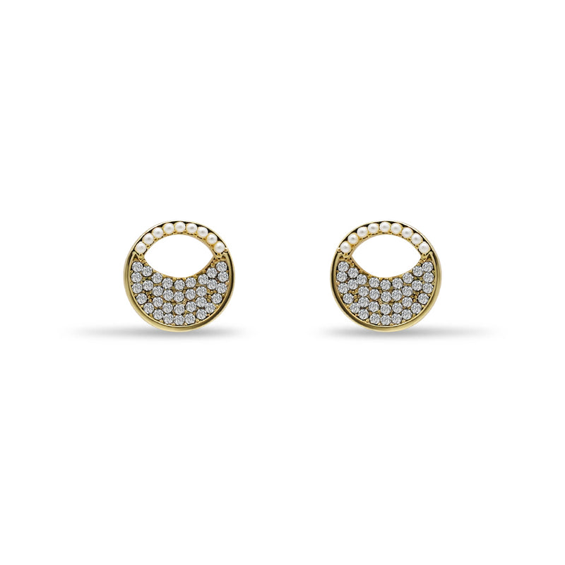 Pearl & Diamond Circle Stud