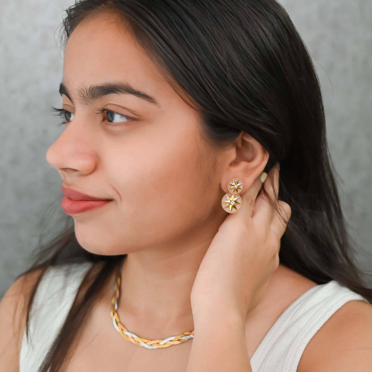 Gold & Enamel Starburst Drop