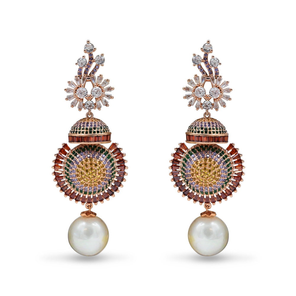 Multicolor Gemstone & Pearl Drop