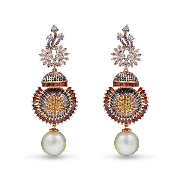 Multicolor Gemstone & Pearl Drop