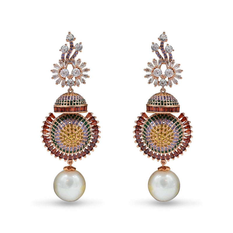 Multicolor Gemstone & Pearl Drop