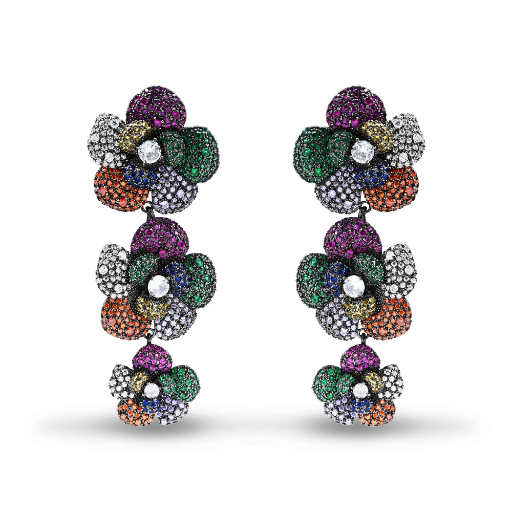 Multicolor Floral Earrings with Sparkling Gemstones