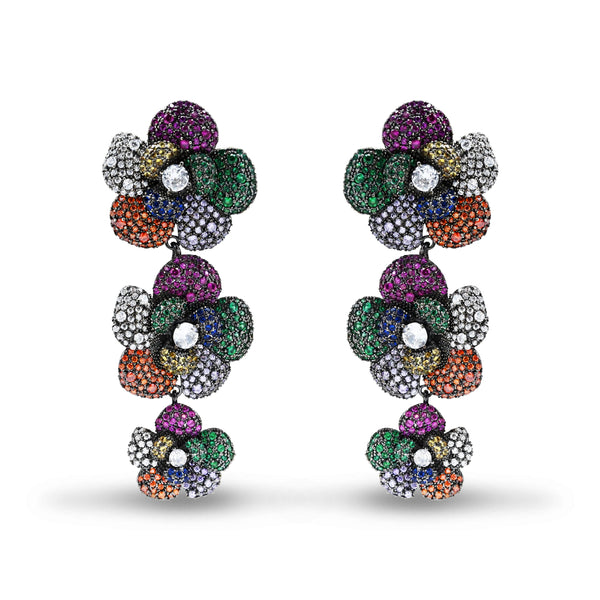 Multicolor Floral Earrings with Sparkling Gemstones