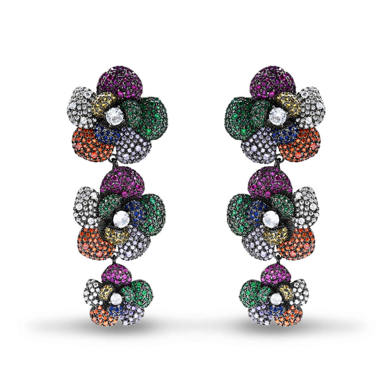 Multicolor Floral Earrings with Sparkling Gemstones