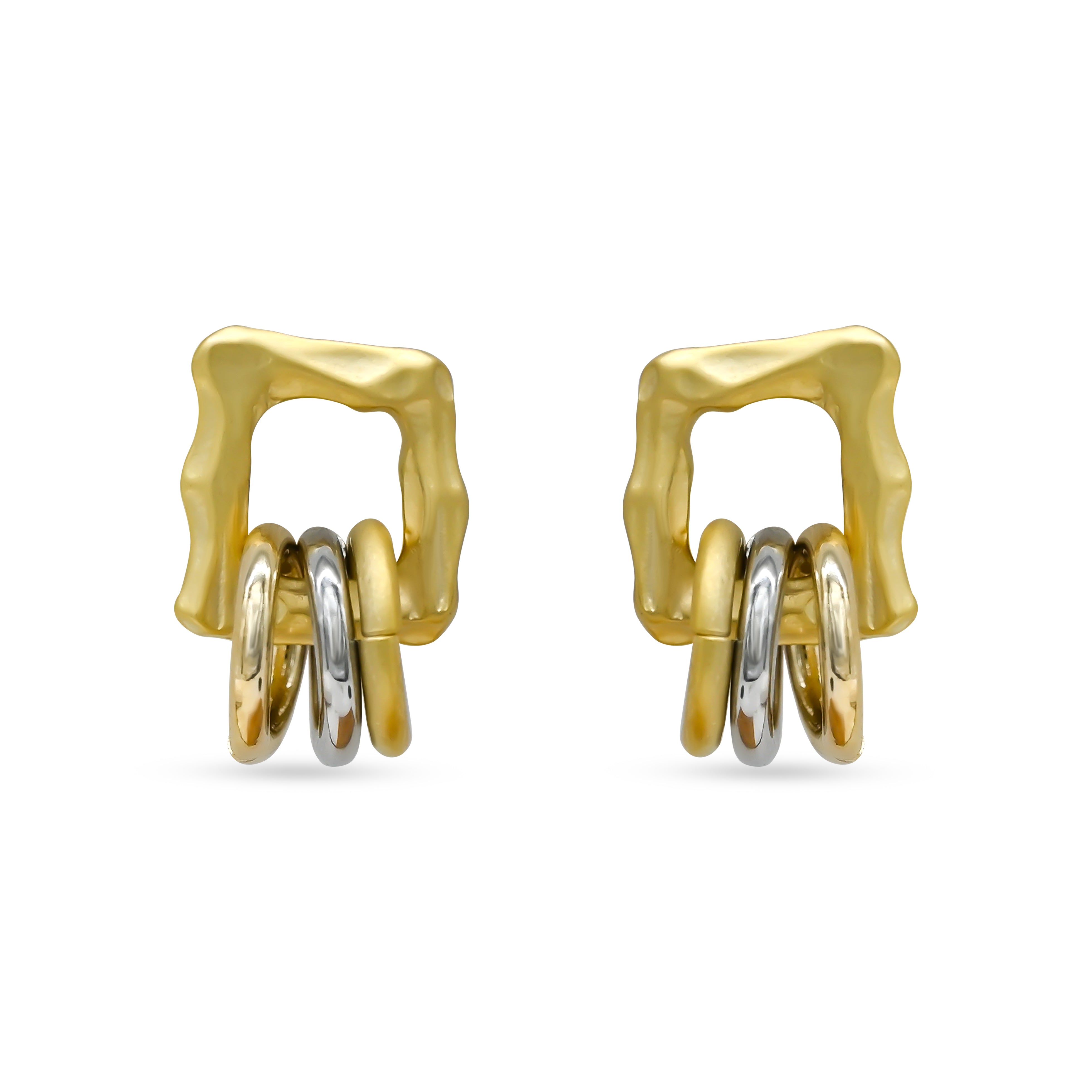 Dual Tone Abstract Square Drop Earrings