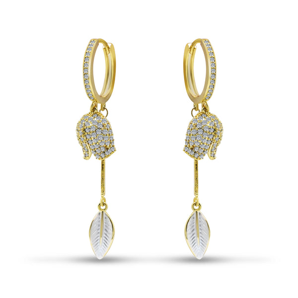 Gold Tulip Drop with CZ & Pearl Leaf