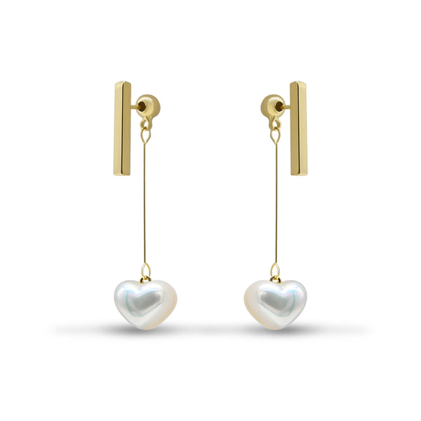 Gold Bar Drop with Heart Pearl