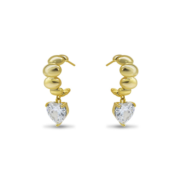Gold Huggie with CZ Heart Drop