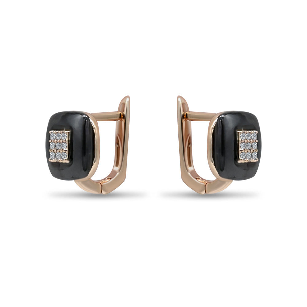 Rose Gold & Black Ceramic CZ Hoop